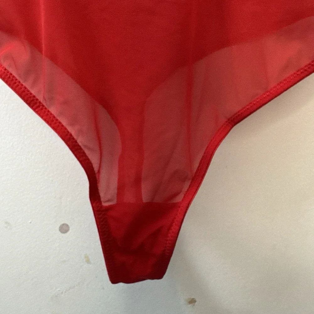 Auden Women's Red Rhinestone‎ Lingerie Bodysuit Size XXL Thong Adjustable Straps